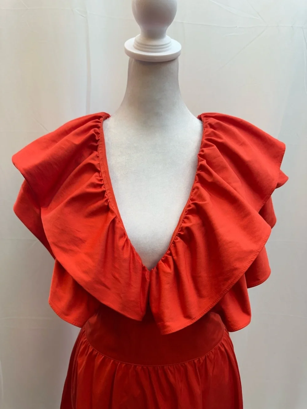 Zara Vibrant Red Ruffle V-Neck Midi Dress S - Picture 2 of 4